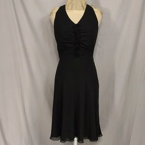 Black Silk Party Dress Bias Cut Feminine Flattering Midi  Quality by Ann Taylor